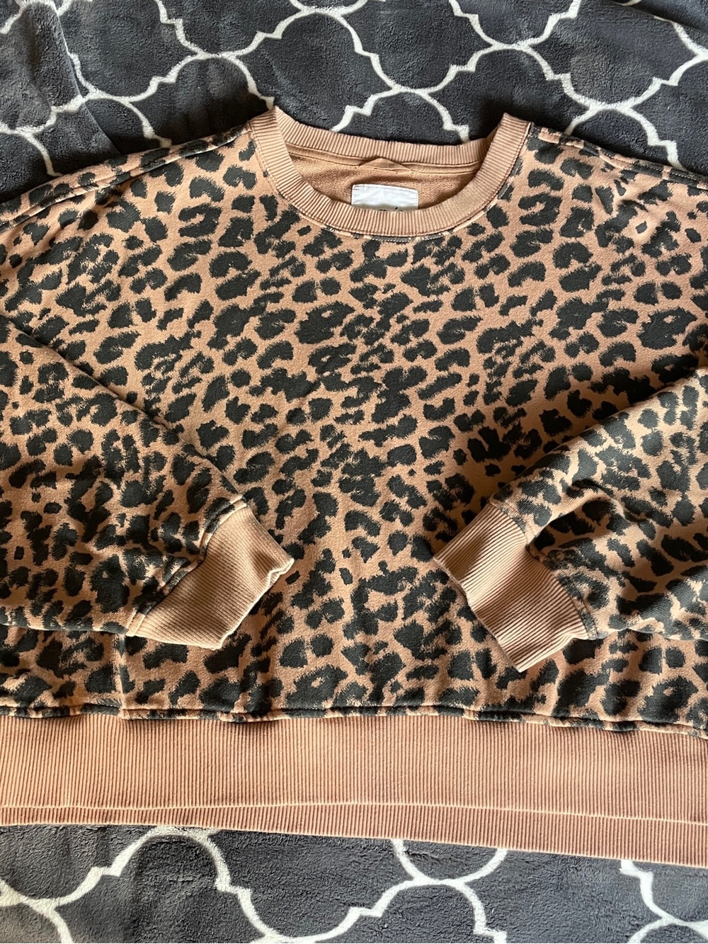 Aerie Knit Crewneck Cropped Sweatshirt in Leopard Print